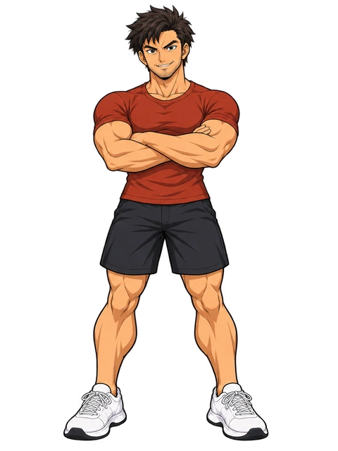 Anime illustration of Daniel standing confidently with his arms crossed